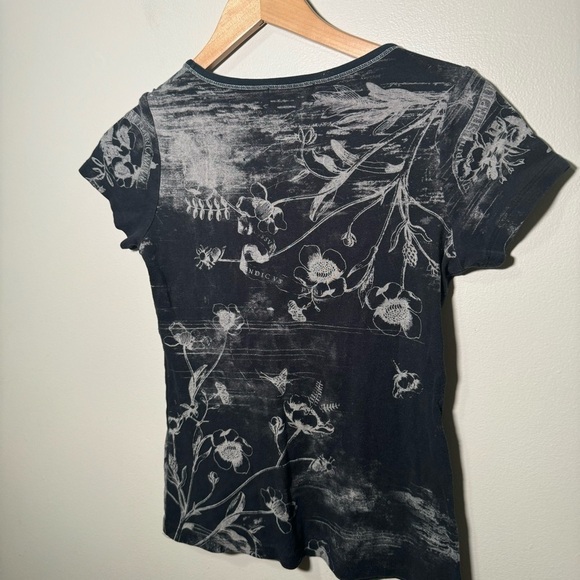 Vintage Y2K v neck tee shirt glam M punk goth botanical - Picture 5 of 6